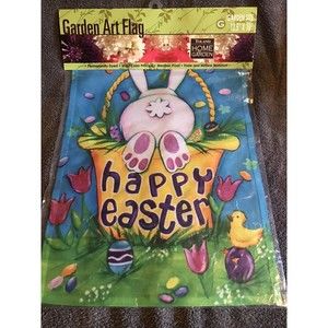 Happy Easter Garden Flag Bunny Rabbit Easter Basket Spring Eggs 12.5 x 18"